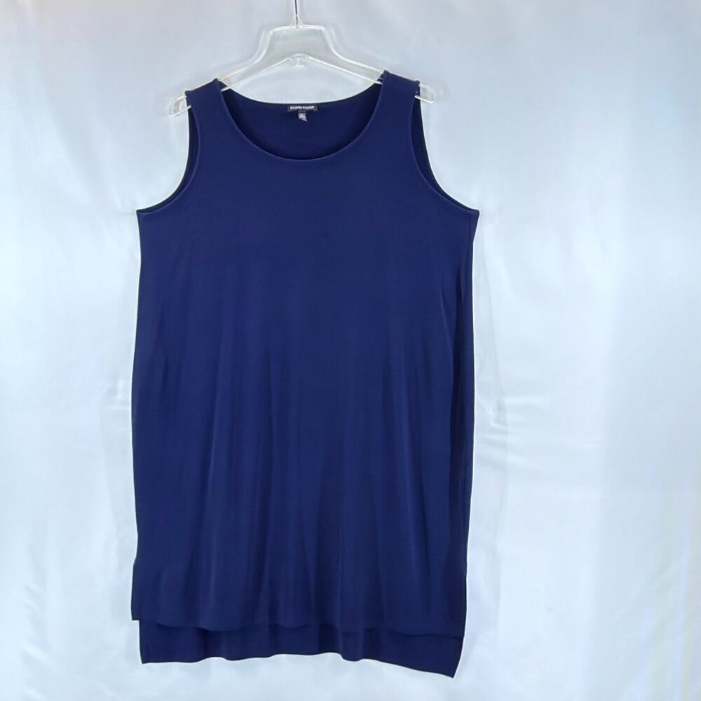 Eileen Fisher Tank Dress Navy Blue Stretch Midi Women S/P Summer Beach Basic